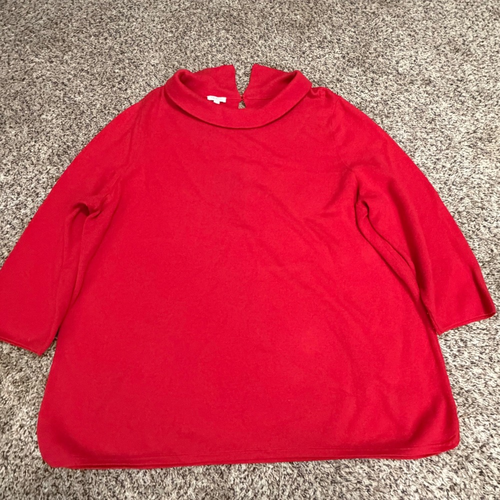 Talbots Woman Red Knit Sweater Roll Collar Keyhole Back 3/4 Sleeve Plus Size 3X